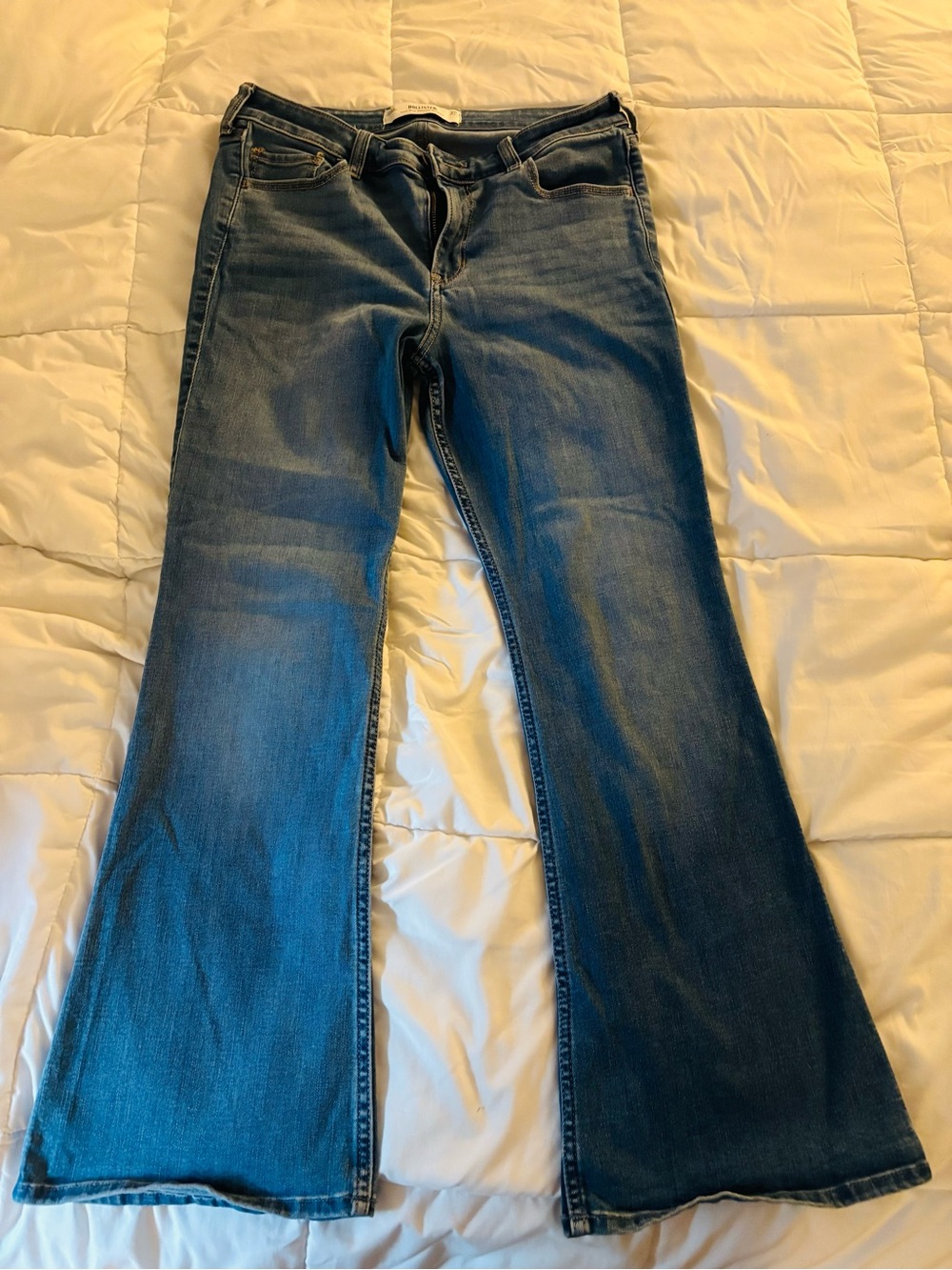 Hollister Blue Low Rise Relaxed Flared Jeans with Subtle Fade